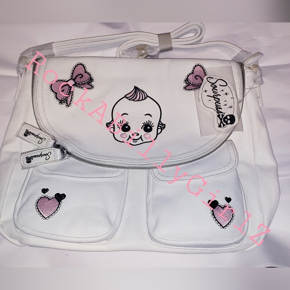 Sourpuss Nomad 1920's Kewpie Doll Baby Pink Bows Hearts Purse Vegan Leather Bag - Picture 4 of 15